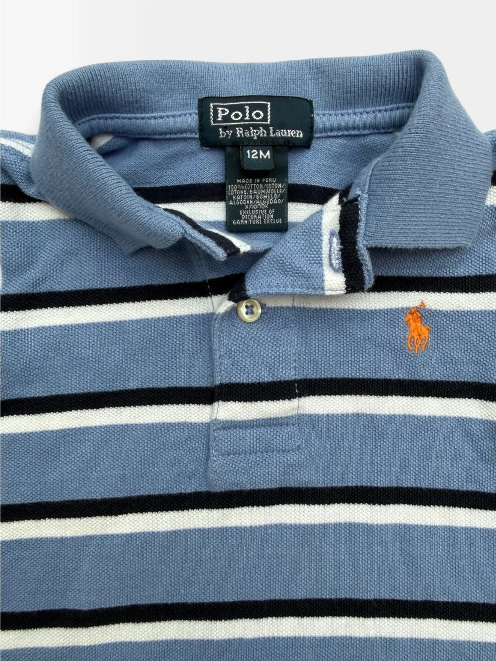 Polo Ralph Lauren Blue White Black Stripe Pique Polo Baby 12 Months Orange Pony